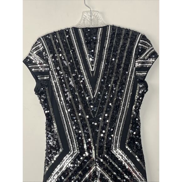 Express Sequin Bodycon Mini Sheath Dress Small Deep V Stretch Cocktail Evening - Picture 4 of 12
